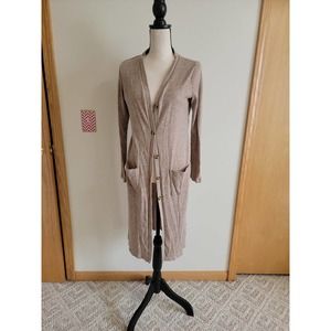 Allison Joy Sz M Brown Tan Long Duster Cardigan